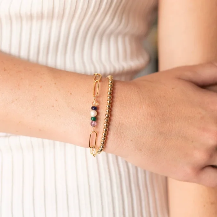 ‘My People’ Birthstone Midi Paperclip & Beaded Lux Bracelet Set