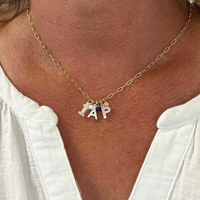 ‘My People’ Initial & Birthstone Paperclip Chain Necklace
