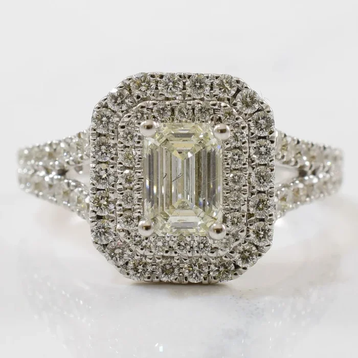 ‘Vera Wang’ Emerald Cut Double Halo Diamond Engagement Ring | 0.04ctw, 1.82ctw | SZ 6.5 |