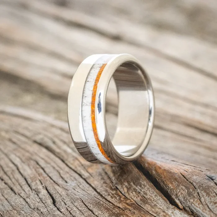 “CASTOR” – ELK ANTLER & ORANGE OPAL WEDDING RING