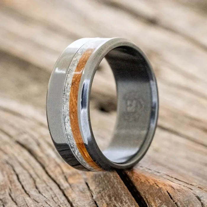 “CASTOR” – GRANITE & WHISKEY BARREL OAK WEDDING RING