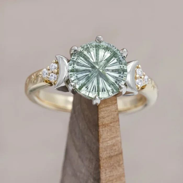 “CELESTE” – TWO-TONE TRIPLE MOON WOMEN’S ENGAGEMENT RING WITH DIAMOND ACCENTS – MOUNTING ONLY – SELECT YOUR OWN STONE