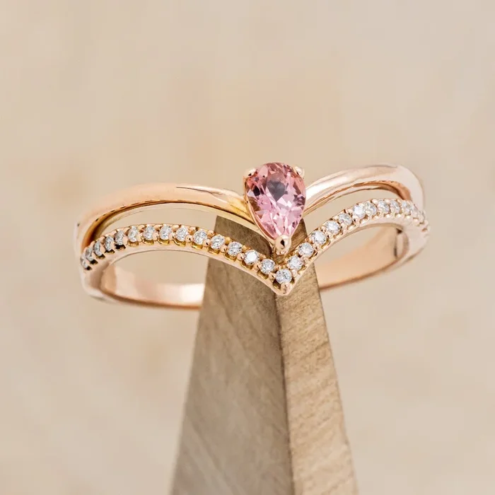 “CICELY” – PEAR CUT PINK TOURMALINE ENGAGEMENT RING WITH DIAMOND ACCENTS