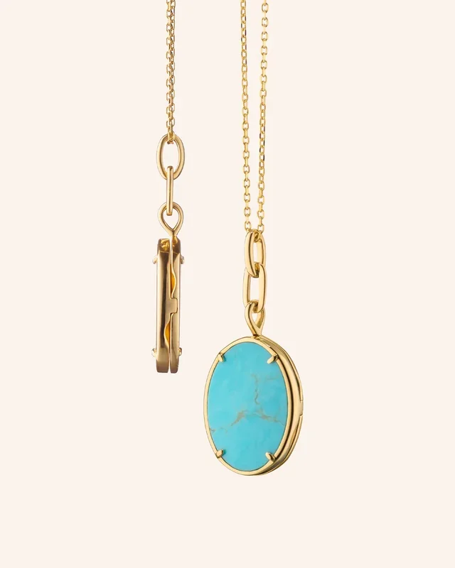 “Elle” Turquoise Stone Slim Locket Necklace