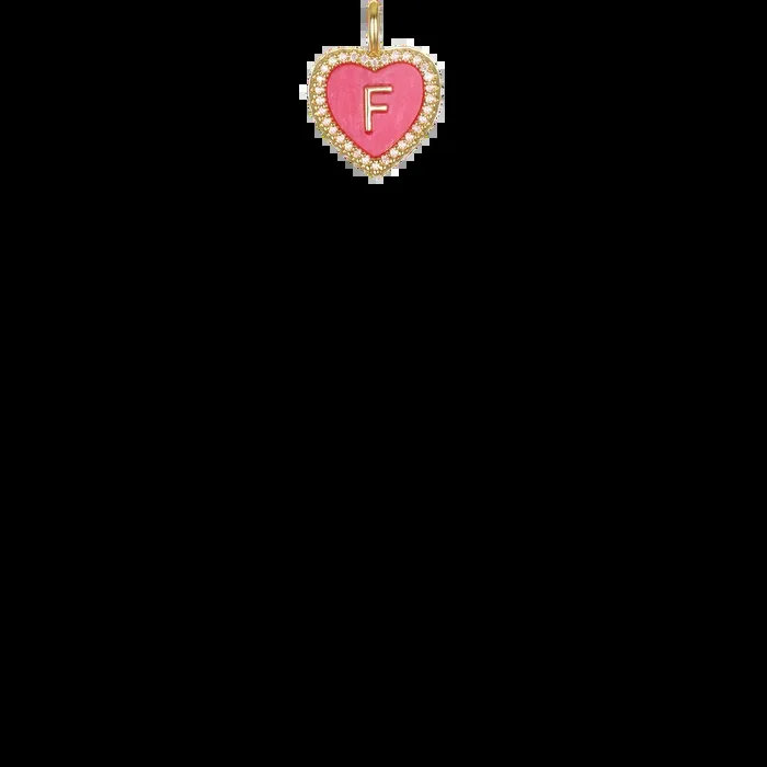 “F” Pink Heart Initial Charm