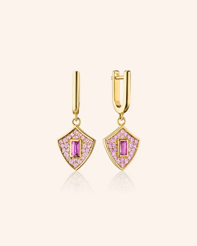 “Fearless” Shield Earrings with Pink Sapphire