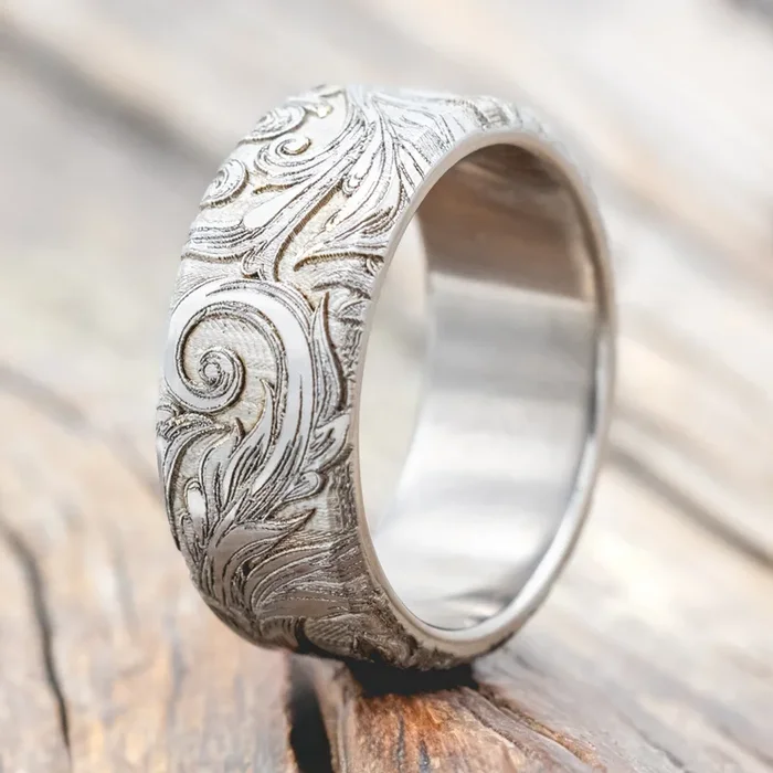 “FIELDER” – 3D ENGRAVED BOTANICAL-INSPIRED WEDDING BAND