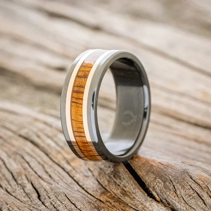 “KALDER” – KOA WOOD & 14K GOLD INLAYS WEDDING RING