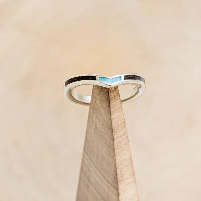 “KIDA” – BUCKEYE BURL WOOD & TURQUOISE INLAYS STACKING BAND
