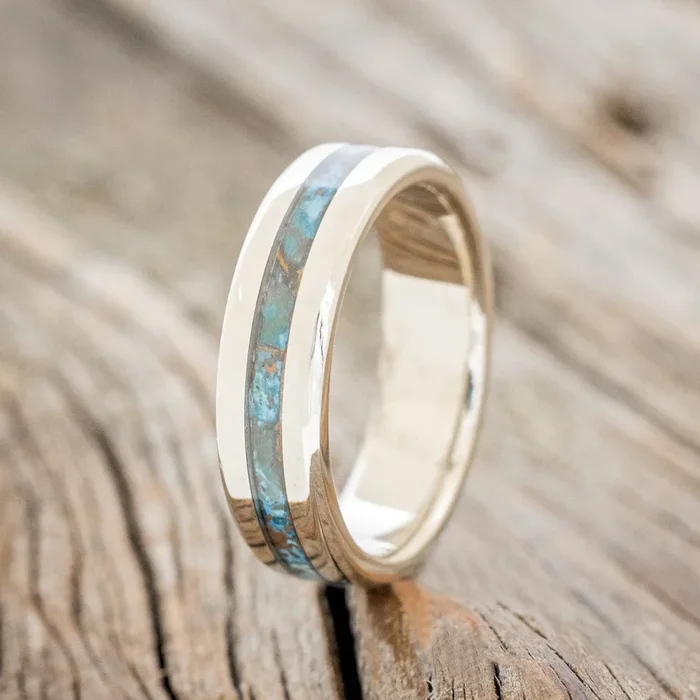 “NIRVANA” – CENTERED PATINA COPPER WEDDING RING FEATURING A 14K GOLD BAND