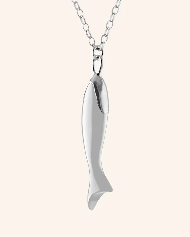 “Perseverance” White Ceramic and Sterling Silver Fish Necklace