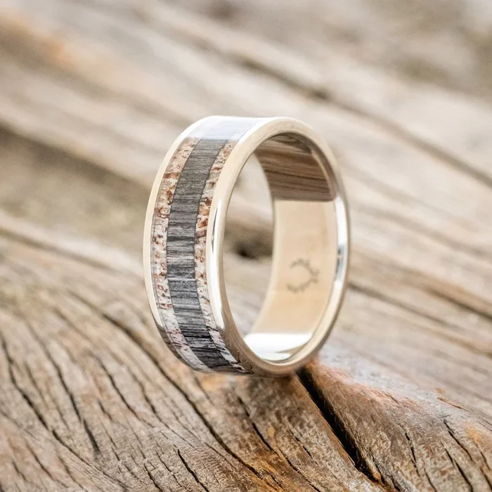 “RAINIER” – ELK ANTLER & GREY BIRCH WOOD WEDDING BAND