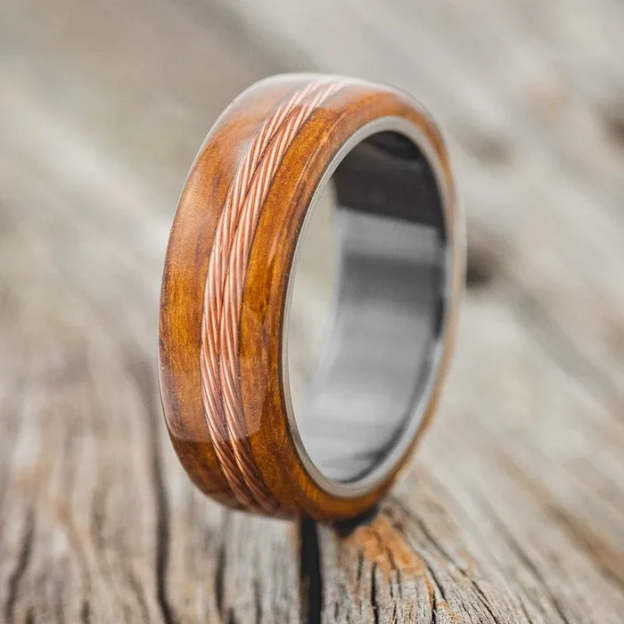 “REMMY” – IRONWOOD & TWISTED COPPER WIRE WEDDING RING