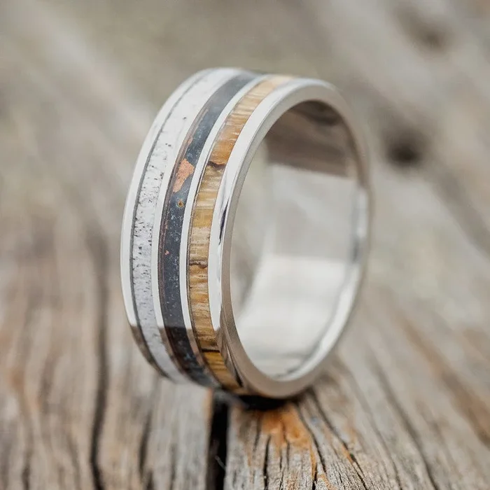 “RIO” – ANTLER, PATINA COPPER, & SPALTED MAPLE WEDDING BAND