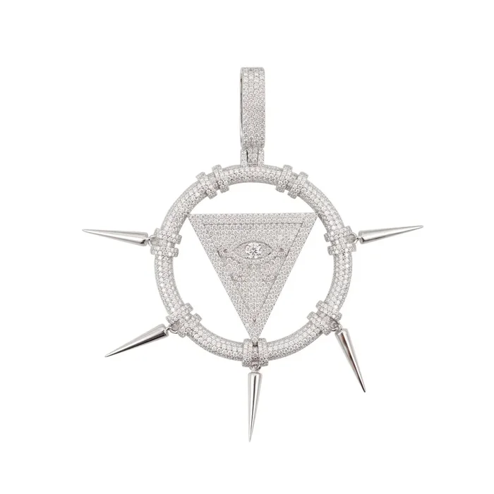 “SPIKED ILLUMINATI” Custom Logo Moissanite Pendant 14K Gold