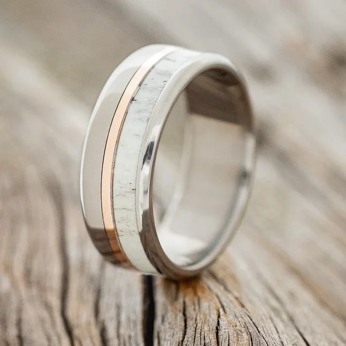 “TANNER” – ELK ANTLER & 14K GOLD INLAY WEDDING BAND