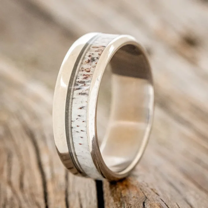 “TANNER” – GUITAR STRING & ANTLER WEDDING BAND