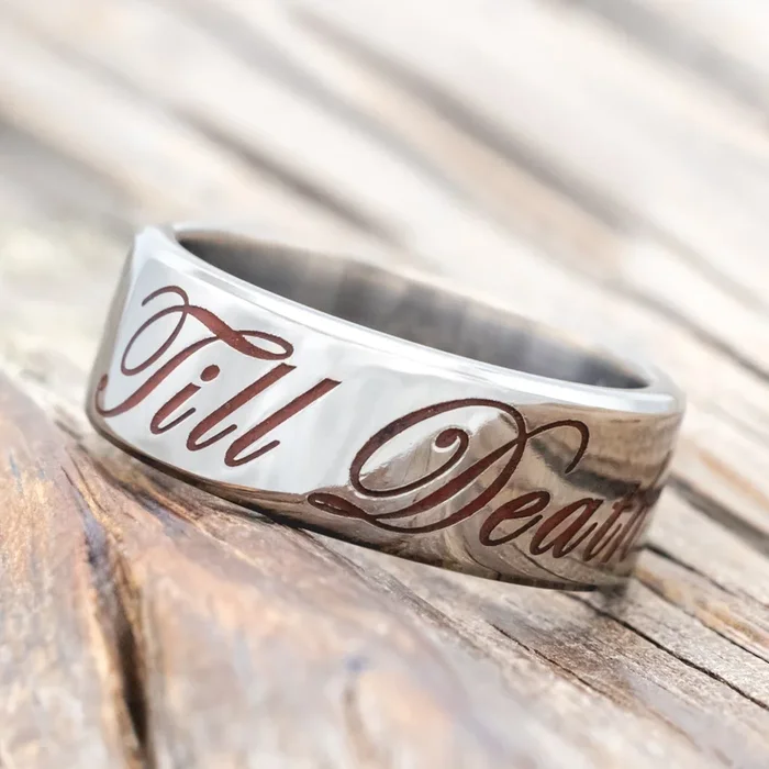 “TILL DEATH” – GLOW IN THE DARK WEDDING RING – TITANIUM – SIZE 8 3/4