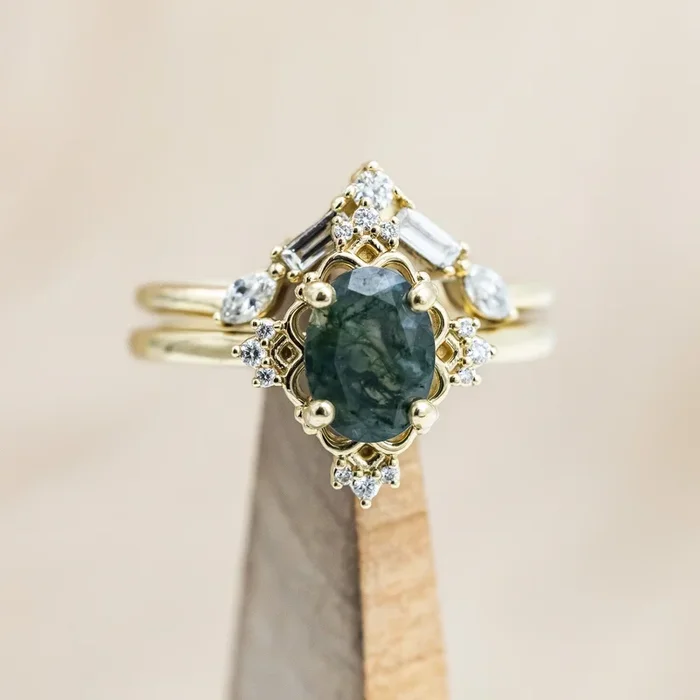 “TREVA” – OVAL CUT ENGAGEMENT RING WITH DIAMOND ACCENTS & “MELODY” TRACER