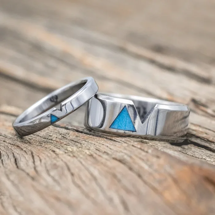 “VALENTINO” – CUSTOM CUT MATCHING BANDS WITH TURQUOISE FILLED TRIANGLES