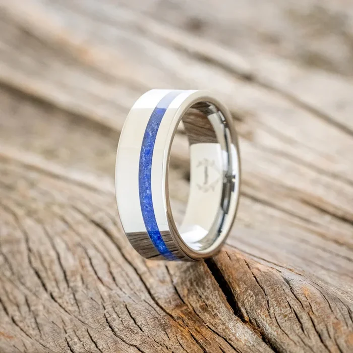 “VERTIGO” – LAPIS LAZULI WEDDING BAND – TUNGSTEN – SIZE 8