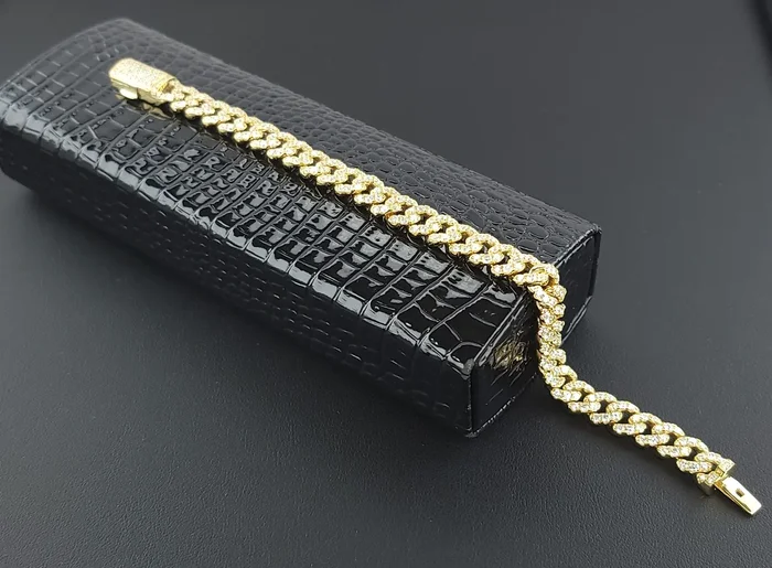 8mm 10k yellow Gold Miami Cuban Link Bracelet – Iced Out Bracelet 6.7ct Diamond 10k yellow gold Bracelet Hip Hop Chain Gifts for Him