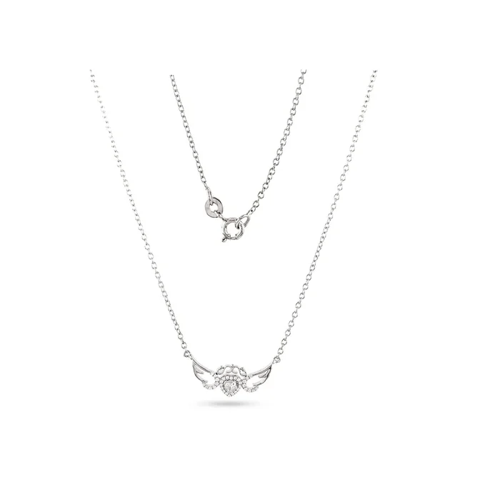 925 Angle Wings Pendant with Diamond Heart Necklace