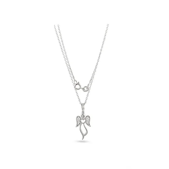 925 Silver Angle Wings Pendant with Cz Round Diamond