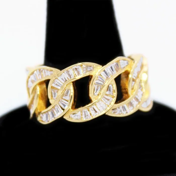 .925 Silver Baguette Cuban CZ Hip Hop Bling Ring