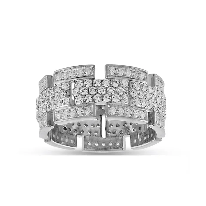 925 Silver Cz Diamond 10.1mm Panther Link Ring For Men’s