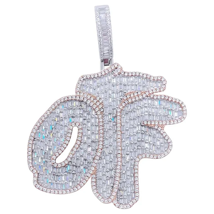 .925 Silver OTF Baguette VVS CZ Iced Out Pendant