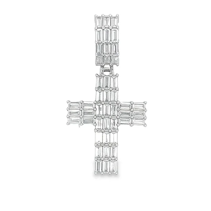 .925 Silver Triple Baguette CZ Iced Out Pendant