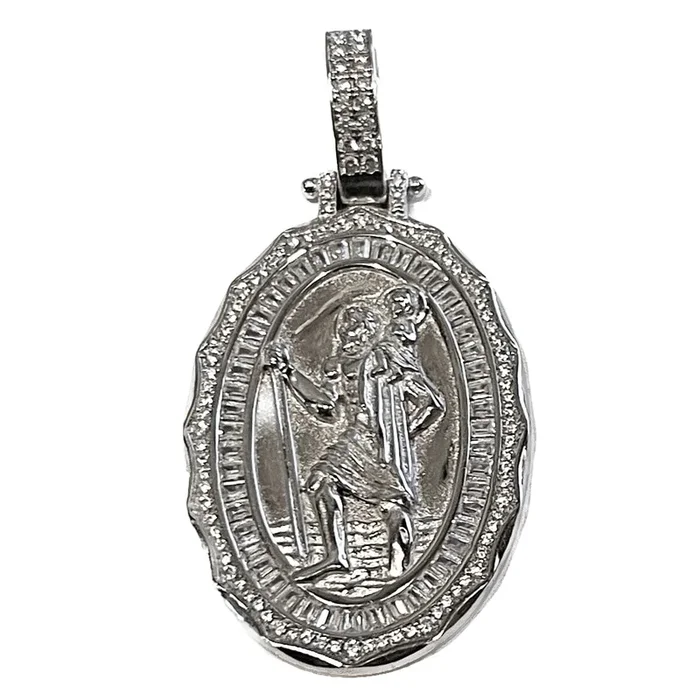 925 Sterling Silver St Saint Christopher San Cristobal Medal CZ Medallion Pendant