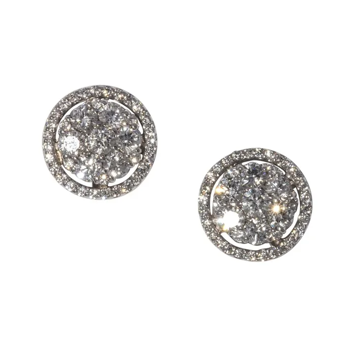 .95ctw Diamond Cluster Halo 14K White Gold Stud Earrings