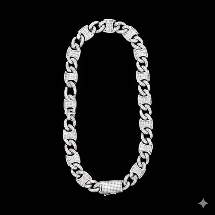 998731 | 925 Silver Moissanite Cuban 14mm Rhodium Cuban Chain
