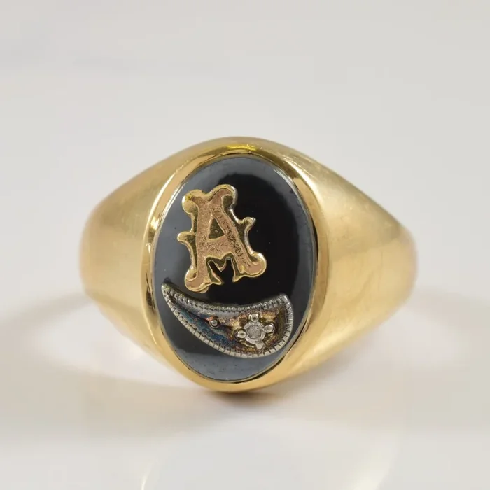 A’ Initialed Hematite & Diamond Ring | 6.00ct, 0.01ct | SZ 8.25 |
