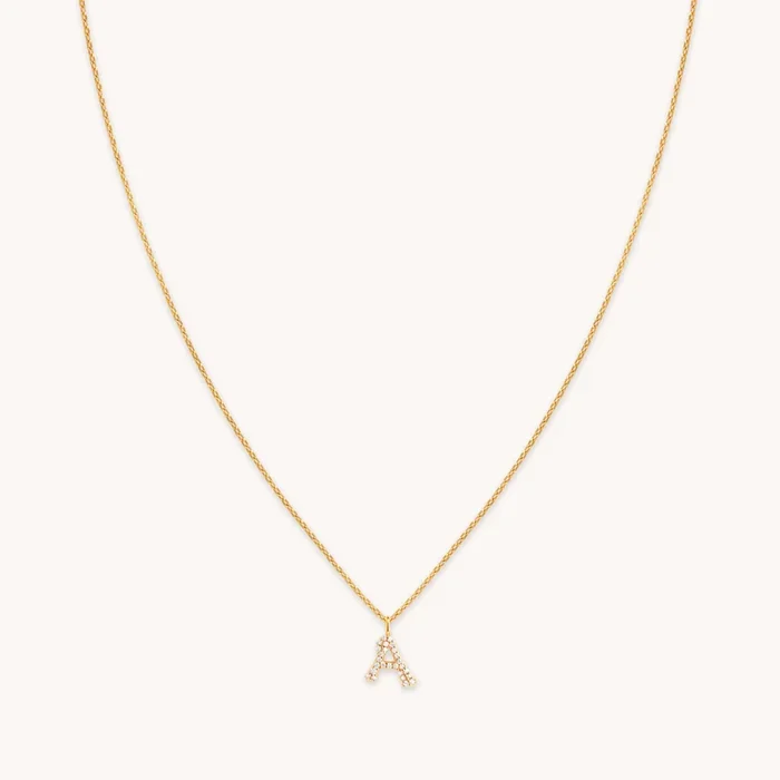 A Initial Pavé Pendant Necklace in Gold