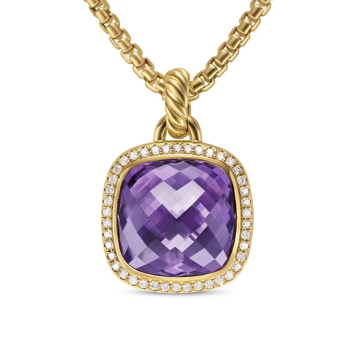 Albion® Pendant in 18K Yellow Gold with Amethyst and Diamonds, 15mm