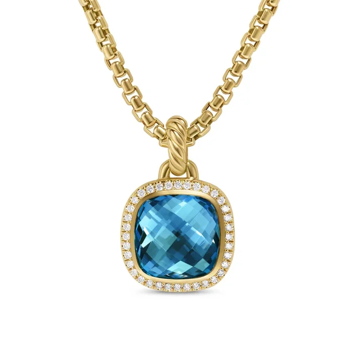 Albion® Pendant in 18K Yellow Gold with Hampton Blue Topaz and Diamonds, 11mm