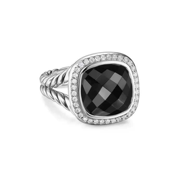 Albion® Ring in Sterling Silver with Black Onyx and Diamonds, 11mm