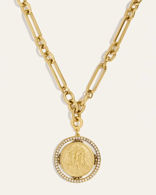 Alex Gold Link Chain Necklace and Three Graces Medallion Necklace Bundle