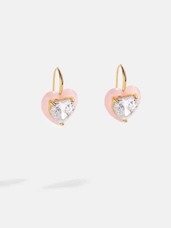 Alma Earrings – Jeweled Pink Heart Drop Earrings