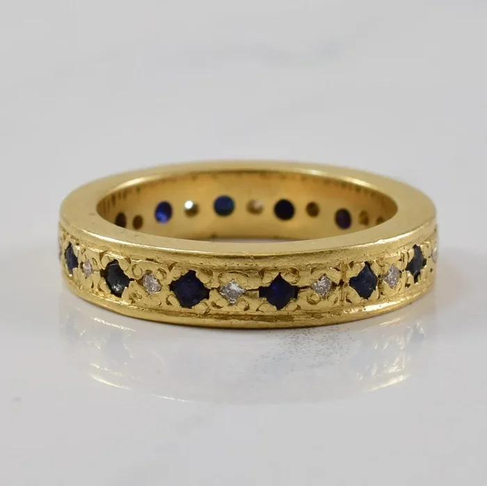 Alternating Blue Sapphire & Diamond Eternity Band | 0.46ctw, 0.07ctw | SZ 4.5 |