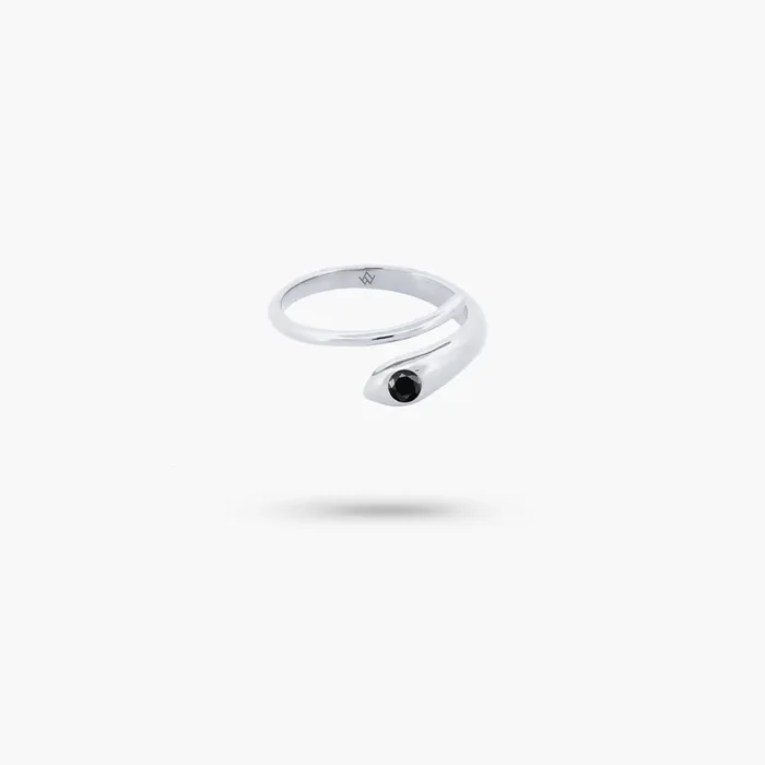 Amare Wear Black Spinel Snake Silver Ring