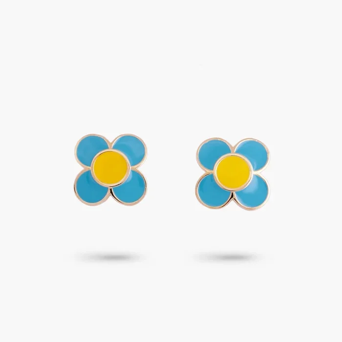 Amare Wear Daisy Flower Blue and Yellow Enamel Stud Earring
