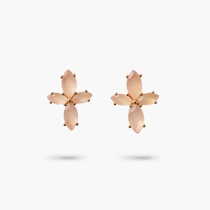 Amare Wear Marquise Flower Pink Chalcedony Earring Studs