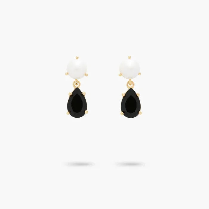 Amare Wear Petite Freshwater Pearl and Black Onyx Teardrop Earrings