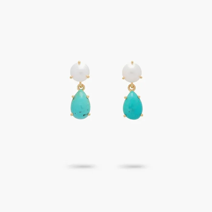 Amare Wear Petite Freshwater Pearl and Turquoise Teardrop Earrings