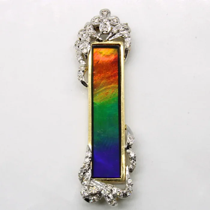 Ammolite & Diamond Column Pendant | 2.80ct, 0.12ctw |