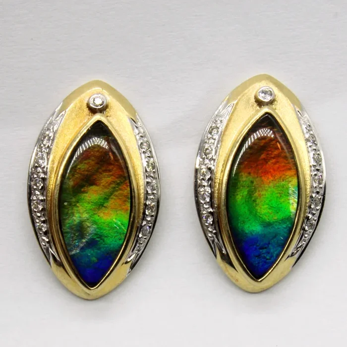 Ammolite & Diamond Earrings | 3.80ctw, 0.12ctw |